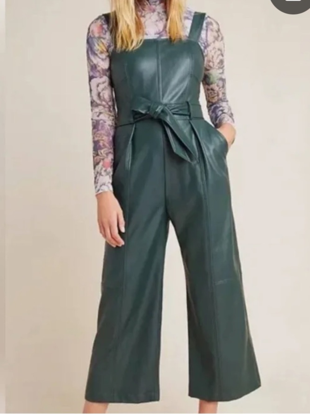 Anthropologie Samira Faux Leather Jumpsuit Wide Leg Hunter Green Size 16W